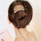 Leather Hair Barrette with Stick, 2 Pack Cream and Brown Faux Leather Ponytail Holder, 3.9 x 2 In Hair Clip with Stick for Buns Updos and Long Hair, Leather Hair Accessories for Women
