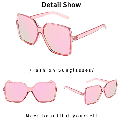 Dollger Oversized Square Sunglasses for Women Big Large Wide Fashion Shades for Men UV Protection Unisex - color: I:mirrored Pink
