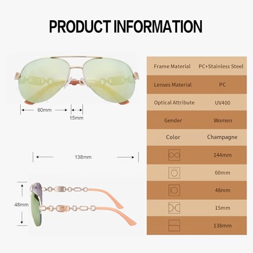 FONHCOO Aviator Sunglasses for Women Men Metal Frame UV400 Mirrored Sunglasses - color: Orange