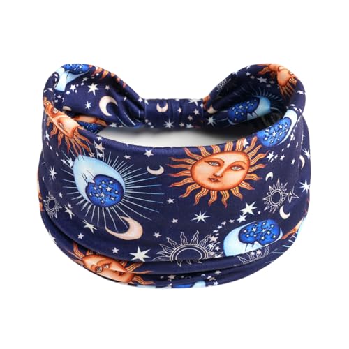 1 Pack Boho Headbands Stretch Paisley Print Bandana Headband Criss Cross Hair Bands Knotted Head Wrap Yoga Daily for Women and Girls (Blue Cosmic) - color: Blue Cosmic