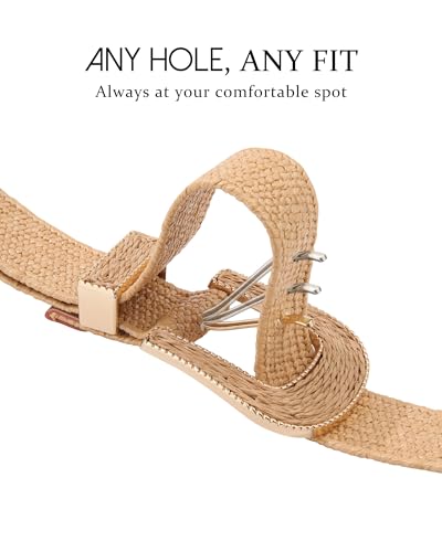 AWAYTR Womens Boho Woven Belt - Easy Care Plastic Elastic Belt with Handmade Raffia Buckle for Daily Vacation Work - color: Khaki, size: Fit Waist 36''-41''