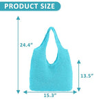 Hand-woven Soft Large Straw Shoulder Bag Boho Straw Handle Tote Retro Summer Beach Bag Rattan Handbag - color: Blue