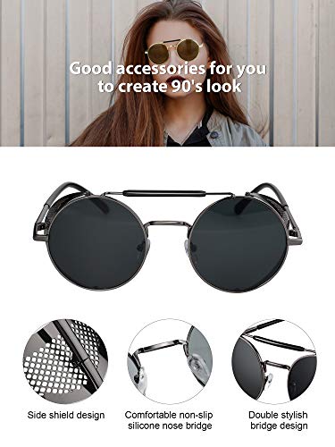 4 Pairs Steampunk Sunglasses Retro Gothic Sunglasses Unisex Vintage Glasses - color: Black Frame Grey Lens, Silver Frame Silver Lens, Silver Frame Ice Blue Lens, Brown Frame Brown Lens