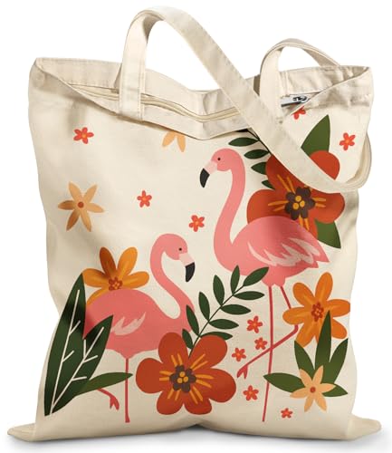 Miss Adola Canvas Tote Bag with Zipper – Cute Canvas Bags for Women Aesthetic Design Reusable Totes for Shopping Work Travel - style: Flamingo
