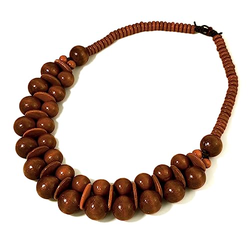 COLORFUL BLING Natural Chunky Wooden Beads Statement Necklace Boho African Tribal Collar Choker Bib Necklace Hippie Vacation Jewelry for Unisex Men Women - color: double dark