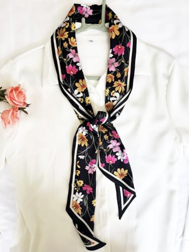 Silk Head Scarf for Hair Fashion Headwrap for Women Lightweight Neck Tie - color: X002-yellow & Pink Flowers