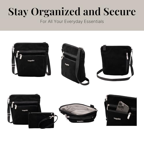 Baggallini Pocket Crossbody Bags for Women 8x8 Small Lightweight Durable Water-resistant Travel Purse W/Rfid - color: Black Velvet