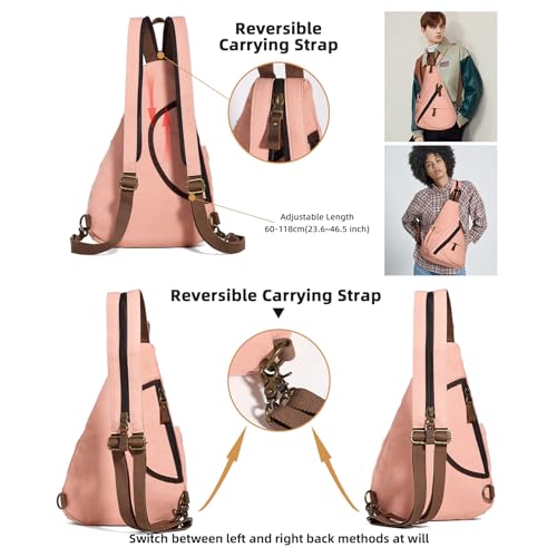 KL928 Canvas Sling Bag - Small Crossbody Backpack Shoulder Casual Daypack Rucksack for Men Women(Large Version,YellowishOrange) - color: Canvas-yellowishorange