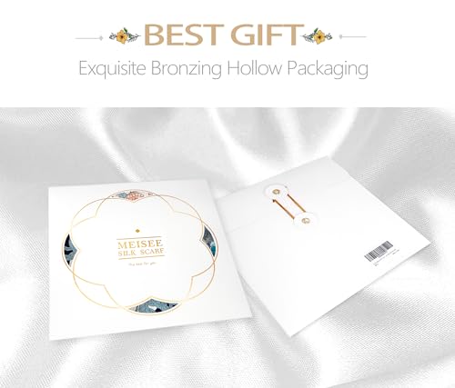 100% Pure Mulberry Silk Scarf 43”*43” Large Square Lightweight Headscarf Women’s Hair Wraps Shawls with Gift Packed - color: Fresh Dark Blue Flowers