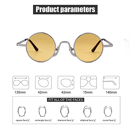 SORVINO Retro Small Round Sunglasses for Men Women Vintage Style Metal Frame - color: Silver Frame/Yellow Lens