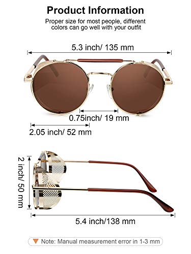 4 Pairs Steampunk Sunglasses Retro Gothic Sunglasses Unisex Vintage Glasses - color: Black Frame Grey Lens, Silver Frame Silver Lens, Silver Frame Ice Blue Lens, Brown Frame Brown Lens