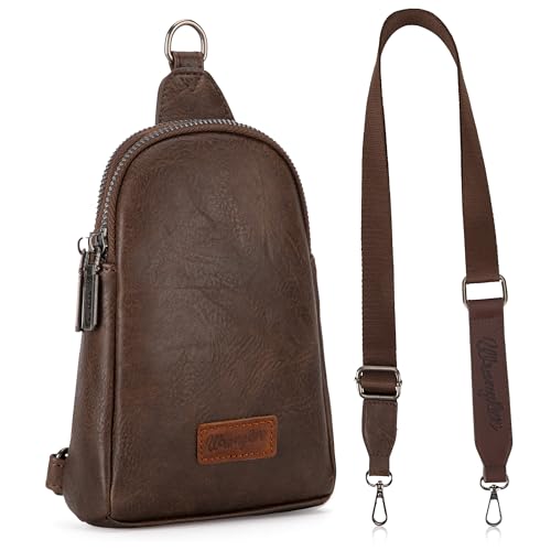 Wrangler Small Sling Bag for Women, Leather Crossbody Bags Cross Body Purse Fanny Packs with Adjustable Strap for Gift - color: Classic-coffee