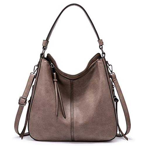 Realer Hobo Crossbody Bags for Women Designer Faux Leather Hobo Handbags Retro Large Size Shoulder Bag Bucket Purse - color: Coffee-gun Black Hardware（15.2"）, size: Large-15.2 inch