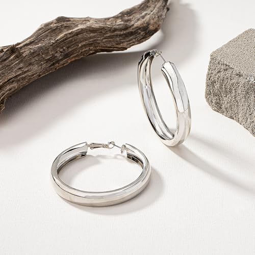 Chunky Gold Silver Hoop Earrings for Women Wide Flat Huggie Hoops Dangle Earrings Big Large Punk Smooth Surface Statement Earrings Fashion Jewelry - color: A Silver