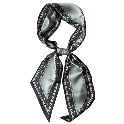 Silk Head Scarf for Hair Fashion Headwrap for Women Lightweight Neck Tie - color: X009-champagne Blue Geometry