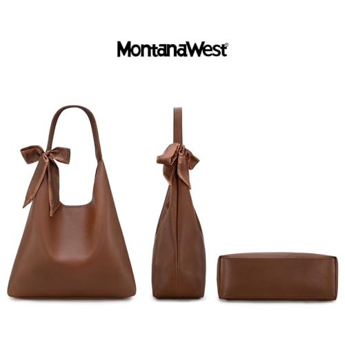 Montana West Slouchy Hobo Bag for Women Shoulder Purses and Handbags with Scarf - color: Dark Brown