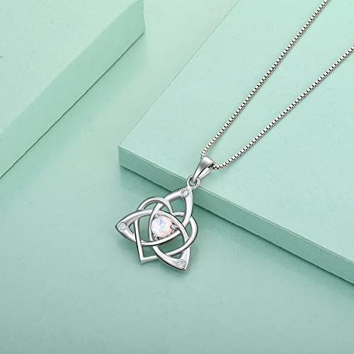 STARCHENIE Celtic Knot Necklace for Women 925 Sterling Silver Trinity Love Knot Pendant Birthstones Jewelry - color: Opal