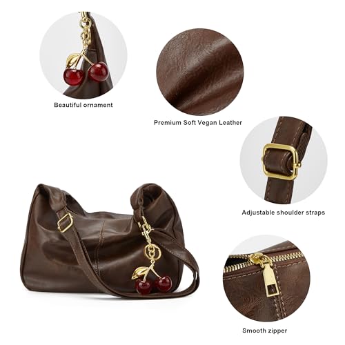 Hobo Bags for Women Leather,Foldable Slouchy Shoulder Purse Crossbody Handbag,Soft Vegan Brown Tote Casual Everyday Handbags - color: Wy22-a