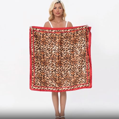 Leopard Print Head Scarf for Women Like Silk Satin Scarf for Hair Wrapping at Night Bandana Square Scarf 35 Inches - color: Red 1