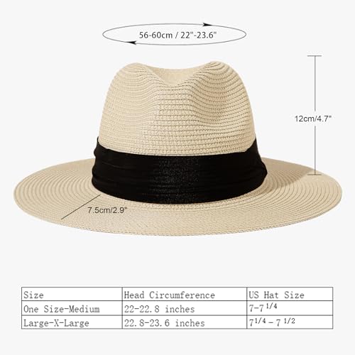 Lanzom Women Wide Brim Straw Panama Roll up Hat Fedora Beach Sun Hat UPF50+ - color: 01-fold Belt Khaki, size: One Size-Small