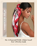 AWAYTR 35” Satin Head Scarf for Women Like Silk Scarf Hair Bandanas Women Large Square Neck Scarf Headscarf Head Wrap - color: Red