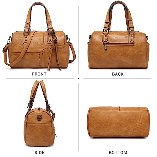 Dasein Women Soft Vegan Leather Barrel Bags Large Hobo Top Handle Work Totes Satchel Handbags Shoulder Purse - color: Tan