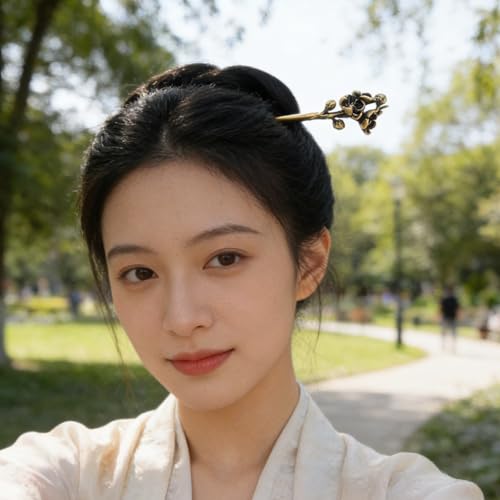 Chinese Flower Hair Stick - Bun Holder Chopstick for Women - Ancient Apricot Blossoms Hairpin - Retro Hanfu Dress Up Hair Accessory