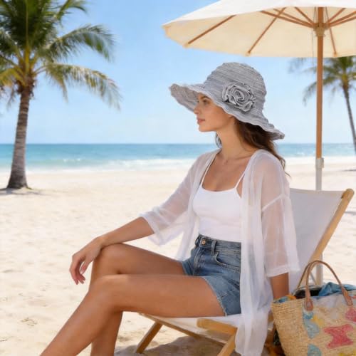 FORBUSITE Women Folding Vintage Outdoor Sun Hats for Beach Garden Travelling UV Protection - color: Gs013-blue