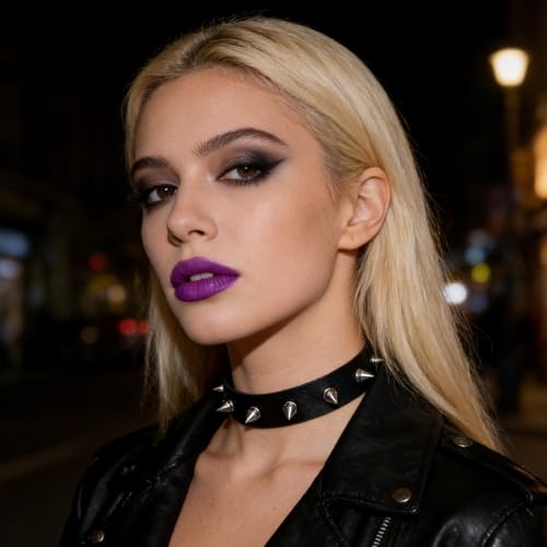 Eigso Vintage Punk Goth Studded Rivet Pu Leather Collar Choker Necklace with Spikes Adjustable - color: G-Black