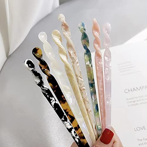 10 Pieces Acetate Hair Sticks, Women Styling Hair Vintage, Leopard Print Tortoise Shell Hairpin, Girls Chopsticks Hairpins, Disk Hair Sticks for Long Hair, Hair Accessories with Flannelette Bag - color: Vibrant Pattern