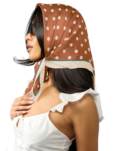 Verdusa Women's Polka Dots Head Scarf Y2k Vintage Square Bandana Hair Scarfs - color: Brown and White