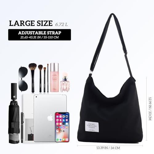 COOLOME Canvas Tote Bag for Women - Crossbody, Shoulder, Travel & Beach Bag - color: Black