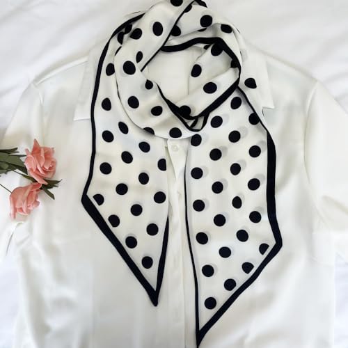 Silk Head Scarf for Hair Fashion Headwrap for Women Lightweight Neck Tie - color: X005-white Wave Point