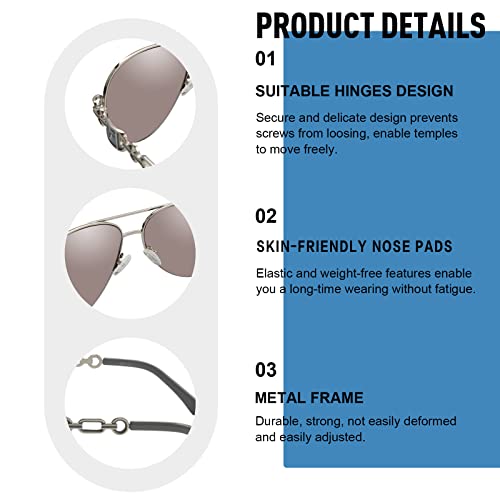 FONHCOO Aviator Sunglasses for Women Men Metal Frame UV400 Mirrored Sunglasses - color: Blue