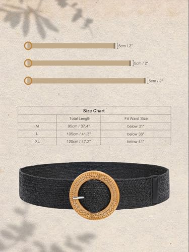 2/4 Pack Straw Woven Elastic Stretchy Waist Belts for Women, Fashion Boho Waist Belt Rattan Raffia Ladies Belts - color: Pattern2, size: Medium