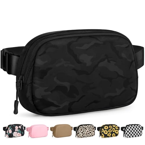 Pritent Fanny Packs for Women Cross Body Bag Waterproof Belt Bag with Adjustable Strap and Zipper Back Pocket Small Crossbody Bags Fashion Waist Packs for Workout Travelling(Camo Black) - color: Camo Black, size: Small