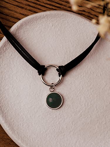 Sacina O Ring Crystal Choker, Black Choker, Boho Hippie Necklace, Gothic Necklace, Christmas Jewelry Gift for Women - color: green