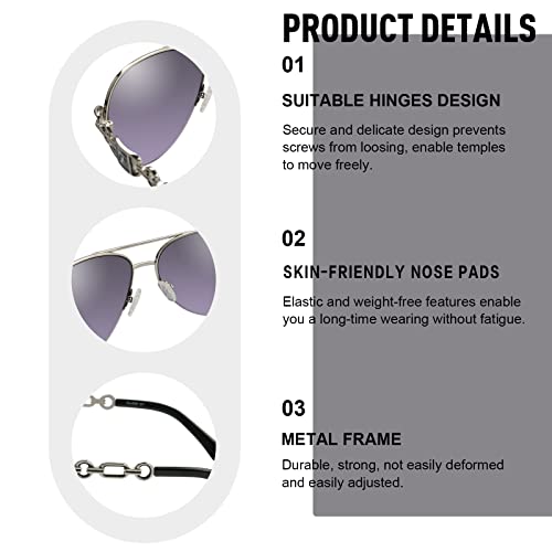 FONHCOO Aviator Sunglasses for Women Men Metal Frame UV400 Mirrored Sunglasses - color: Black