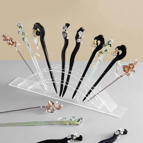 WAYUTO Hair Chopsticks Organizer Hairpin Stick Display Stand Arched Acrylic Display Stand Clear 12 Slot Display Stand Acrylic Stand for Display Hair Stick Storage Organizer for Pens Makeup Brush