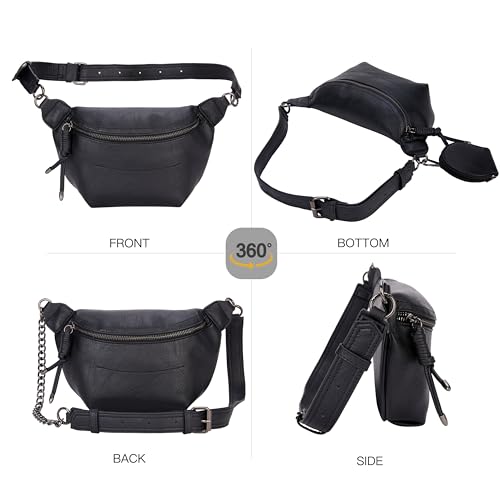 Fanny Packs Waist Bag for Women-Fashion Crossbody Bags Chest Purses Belt Bag with 2 Adjustable Strap (B-Black) - color: B-Black