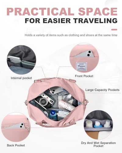 Travel Duffel Bag, 18x14x8 Inches Travel Bag Spirit with Shoes Compartment, Weekender Overnight Bag for Women with Trolley Sleeve, Carry On Bag for Airplanes Sport Tote Gym Bag Pink - color: H2-Pink, size: Large
