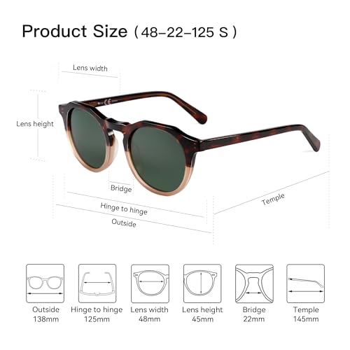 ZENOTTIC Vintage Round Polarized Sunglasses for Men Women UV400 Protection - color: C06 Demi Frame Green Lens