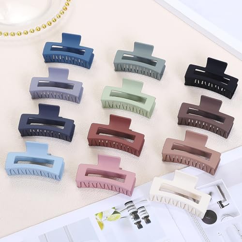 Sisiaipu Hair Accessories - 12 Pcs 3.5 Inch Square Rectangle Jaw Clips for Women and Girls, Multicolor, Thick and Thin Hair - color: Multicolor