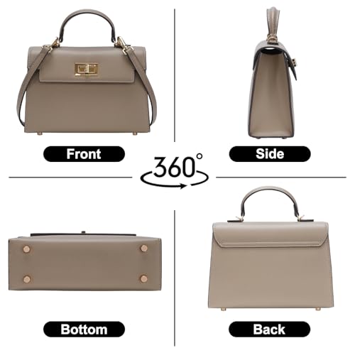 Leather Crossbody Handbag and Mini Luxury Shoulder Bag - Top Handle Purse with Adjustable Strap - color: Khaki
