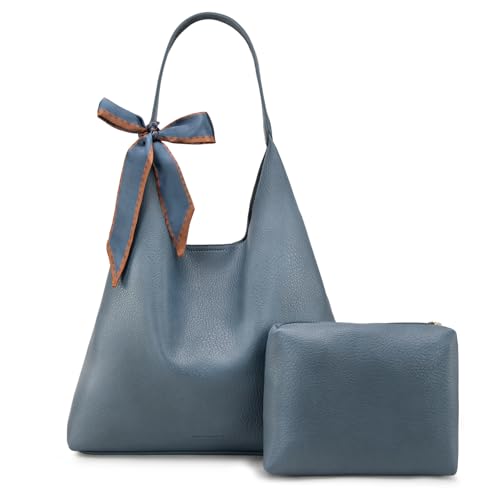 Montana West Slouchy Hobo Bag for Women Shoulder Purses and Handbags with Scarf - color: Distant Blue