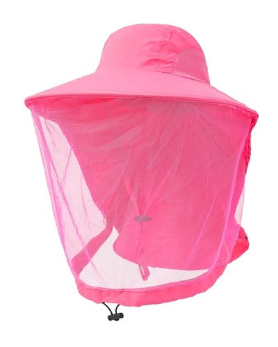 Womens Sun Hat Outdoor UV Protection Wide Brim Fishing Hat with Ponytail Hole Neck Flap for Beach Hiking Camping - color: Mosquito Net-watermelon Red