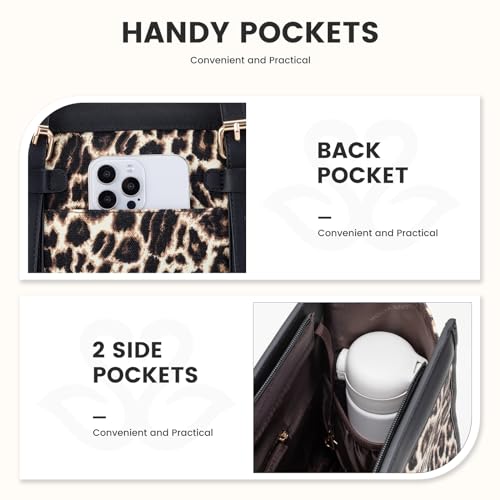 LOVEVOOK Laptop Bag for Women 15.6 inch Canvas Laptop Tote Bag, Large Capacity Work Bags with Clutch Purse, Computer Bags Office Business Briefcase, Casual Handbag for Travel College Teacher - color: Leopard, size: 15.6 inch