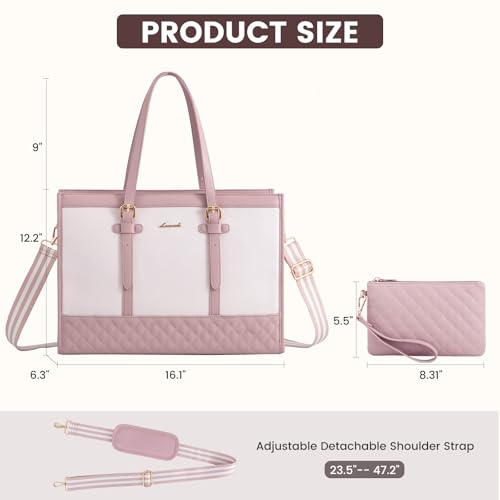 LOVEVOOK Laptop Bag for Women 15.6 inch Canvas Laptop Tote Bag, Large Capacity Work Bag with Clutch Purse, Computer Bag Office Business Briefcase, Casual Handbag for Travel College Teacher School - color: Sakura Pink, size: 15.6 inch