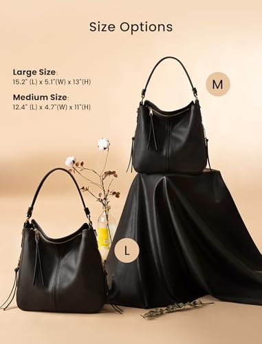 Realer Hobo Crossbody Bags for Women Designer Faux Leather Hobo Handbags Retro Large Size Shoulder Bag Bucket Purse - color: Black-gold Hardware（15.2"）, size: Large-15.2 inch