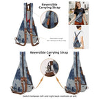 KL928 Canvas Sling Bag - Small Crossbody Backpack Shoulder Casual Daypack Rucksack for Men Women(Blue-white Washed) - color: Canvas-blue-white Washed